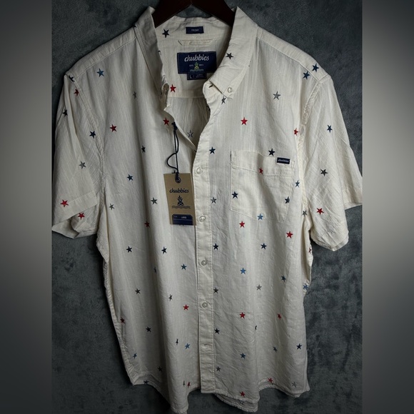 Chubbies White Shirt with Red and Blue Star Print - Picture 5 of 7